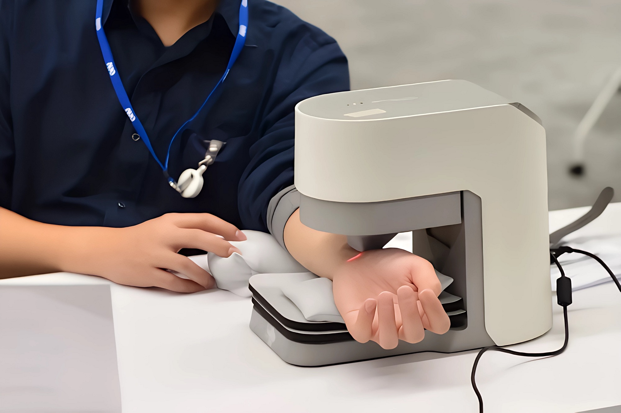 友達耘康中醫數位化檢測解決方案之脈象檢測系統採用高靈敏多點式壓力感測器，可真實還原「寸、關、尺」三部脈象量測結果