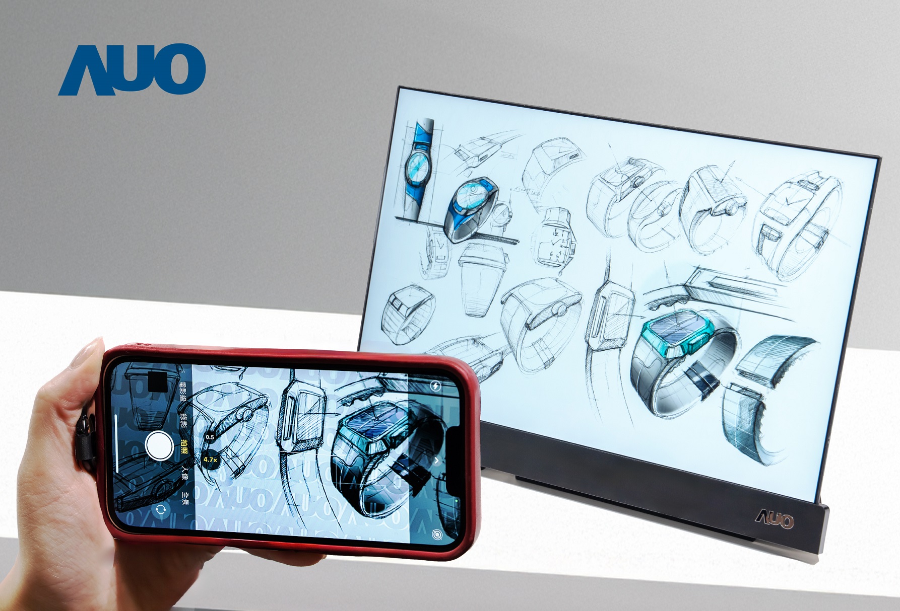 jinnian金年会16吋防窥显示器，采用人眼无法察觉、相机拍摄时才显现的隐藏式水印技术，未来可结合AI镜头侦测周围环境，实时开启或关闭水印，大幅提升在公共场域使用显示器的安全性